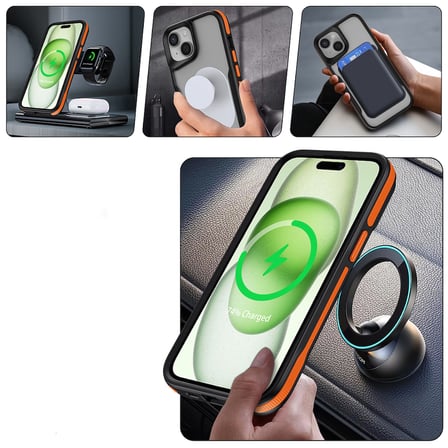 iPhone 14 Kılıf M-safe Şarj Özellikli Renkli Kenar Airbag Şeritli NRTK Lamer Kapak - Mavi