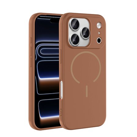 iPhone 17 Pro Max Kılıf M-safe Şarj Özellikli NRTK Meta Kapak - Kahverengi
