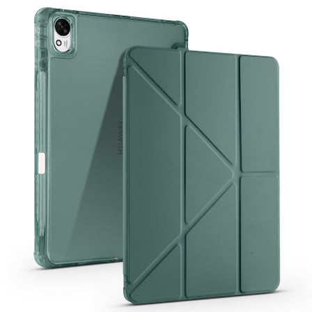 Lexroo Huawei Matepad 11.5 2025 Tri Folding Kalem Bölmeli Standlı Silikon Kılıf - Koyu Yeşil