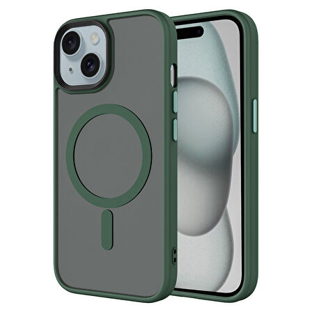 iPhone 15 Plus Kılıf Mat Arka Yüzey Wireless Şarj Özellikli Flet Magsafe Kapak