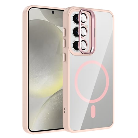Galaxy S25 FE Kılıf Standlı ve Kamera Lens Hediyeli M-Safe Şarj Özellikli MKST Etro Kapak - Pembe