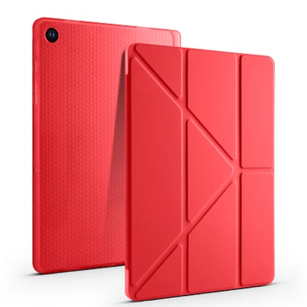 Lexroo Galaxy Tab A11 Plus Tri Folding Kalem Bölmeli Standlı Silikon Kılıf - Kırmızı