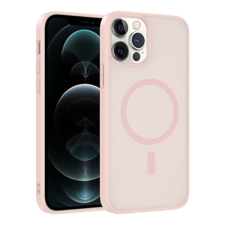iPhone 12 Kılıf M-safe Şarj Özellikli MKST Babet Kapak - Pembe