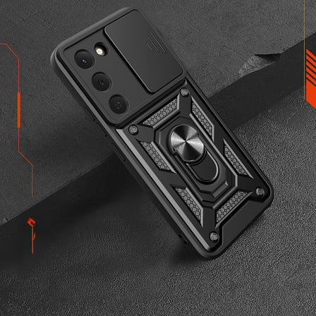 Tecno Spark 40 Pro Kılıf Magnetik Standlı Kamera Korumalı MKST Sürgülü Vega Kapak - Siyah