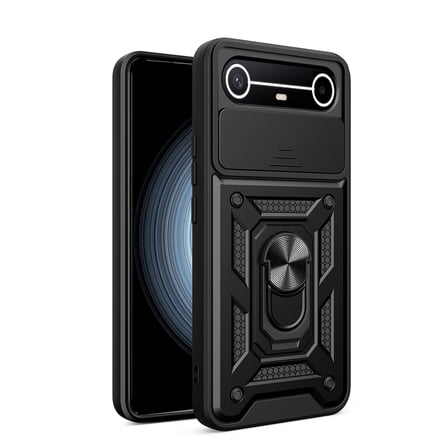 Tecno Spark Slim 5G Kılıf Magnetik Standlı Kamera Korumalı MKST Sürgülü Vega Kapak - Siyah