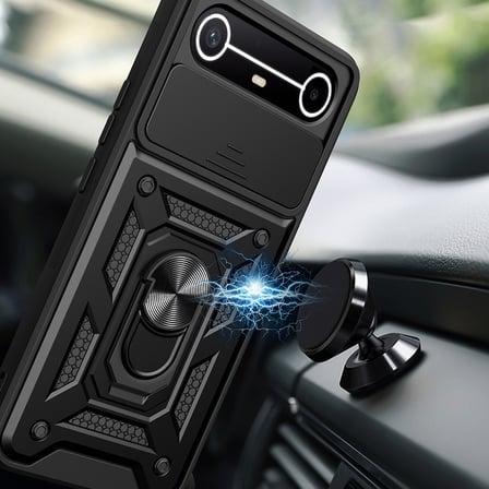 Tecno Spark Slim 5G Kılıf Magnetik Standlı Kamera Korumalı MKST Sürgülü Vega Kapak - Siyah