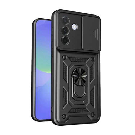 Galaxy A57 Kılıf Magnetik Standlı Kamera Korumalı MKST Sürgülü Vega Kapak - Siyah