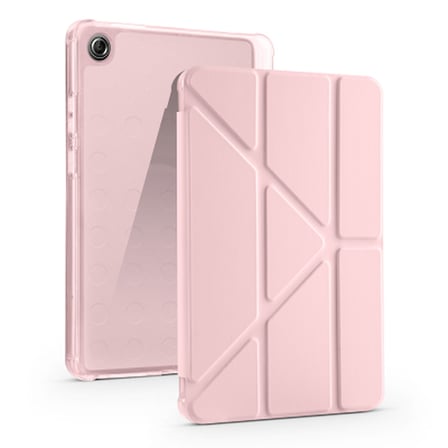 Lexroo Lenovo Tab One 8.7 TB-305FU Tri Folding Kalem Bölmeli Standlı Silikon Kılıf - Rose Gold