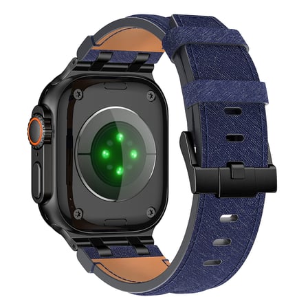Watch Ultra 49mm MKST KRD-153 Premium Kot Kumaş / Metal Tasarımlı Kordon - Siyah-Mavi