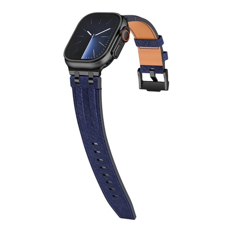 Watch Ultra 49mm MKST KRD-153 Premium Kot Kumaş / Metal Tasarımlı Kordon - Siyah-Mavi