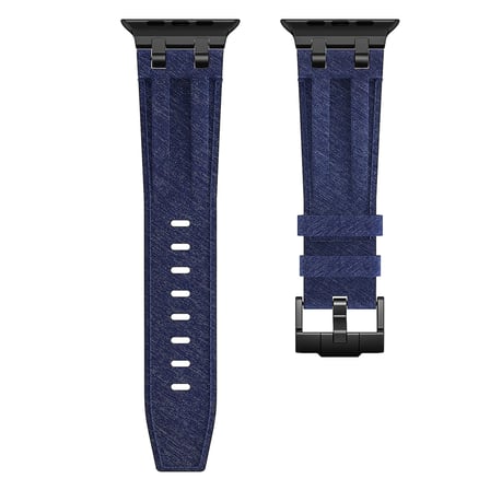 Watch Ultra 49mm MKST KRD-153 Premium Kot Kumaş / Metal Tasarımlı Kordon - Siyah-Mavi