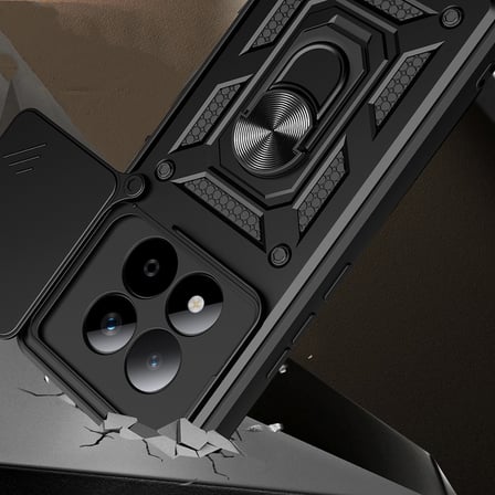 Redmi Note 15 Pro Kılıf Magnetik Standlı Kamera Korumalı MKST Sürgülü Vega Kapak - Siyah
