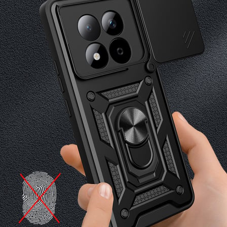 Redmi Note 15 Pro Kılıf Magnetik Standlı Kamera Korumalı MKST Sürgülü Vega Kapak - Siyah