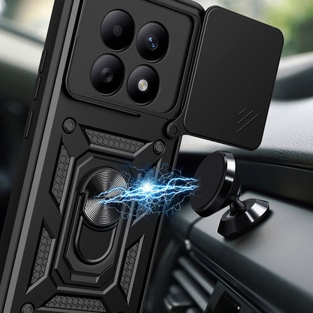 Redmi Note 15 4G Kılıf Magnetik Standlı Kamera Korumalı MKST Sürgülü Vega Kapak - Siyah