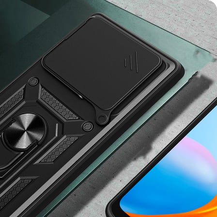 Redmi Note 15 4G Kılıf Magnetik Standlı Kamera Korumalı MKST Sürgülü Vega Kapak - Siyah