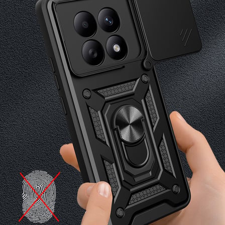 Redmi Note 15 4G Kılıf Magnetik Standlı Kamera Korumalı MKST Sürgülü Vega Kapak - Siyah