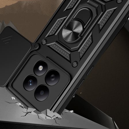 Redmi Note 15 5G Kılıf Magnetik Standlı Kamera Korumalı MKST Sürgülü Vega Kapak - Siyah