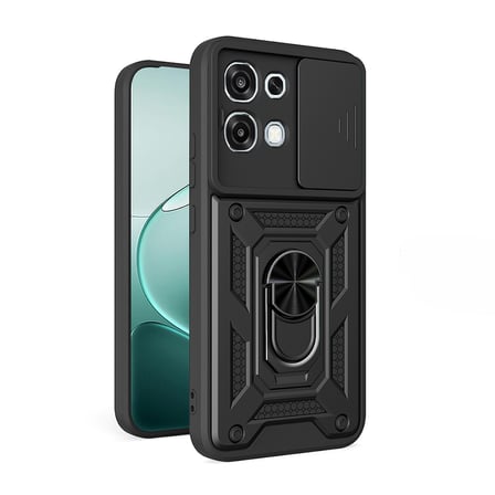 Oppo A6 Pro Uyumlu Kılıf Magnetik Standlı Kamera Korumalı MKST Sürgülü Vega Kapak - Siyah