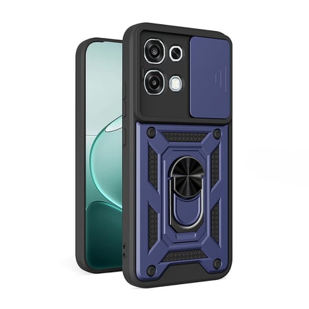 Oppo A6 Pro Uyumlu Kılıf Magnetik Standlı Kamera Korumalı MKST Sürgülü Vega Kapak - Mavi