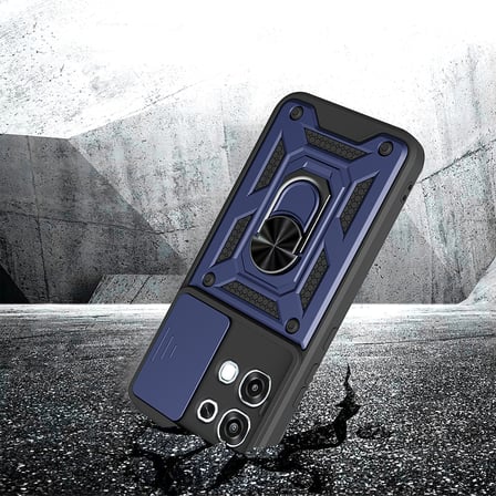 Oppo A6 Pro Uyumlu Kılıf Magnetik Standlı Kamera Korumalı MKST Sürgülü Vega Kapak - Mavi