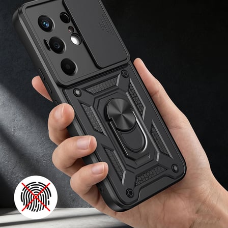 Tecno Camon 50 Kılıf Magnetik Standlı Kamera Korumalı MKST Sürgülü Vega Kapak - Siyah