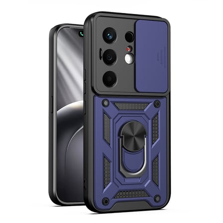 Tecno Camon 50 Kılıf Magnetik Standlı Kamera Korumalı MKST Sürgülü Vega Kapak - Mavi