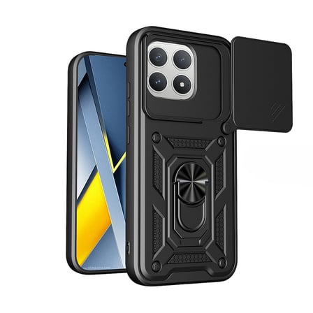 Poco F8 Pro Kılıf Magnetik Standlı Kamera Korumalı MKST Sürgülü Vega Kapak - Siyah