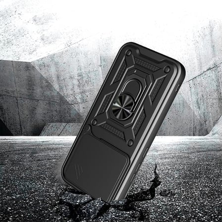 Poco F8 Pro Kılıf Magnetik Standlı Kamera Korumalı MKST Sürgülü Vega Kapak - Siyah