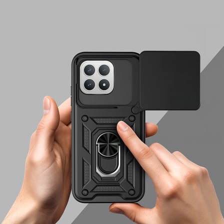 Poco F8 Pro Kılıf Magnetik Standlı Kamera Korumalı MKST Sürgülü Vega Kapak - Siyah