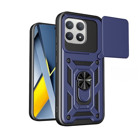 Poco F8 Pro Kılıf Magnetik Standlı Kamera Korumalı MKST Sürgülü Vega Kapak - Mavi