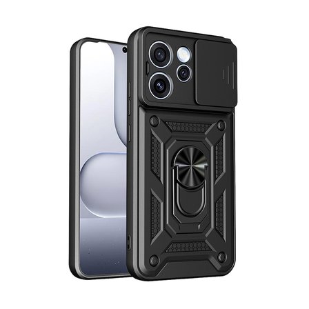 Oppo Reno 15 Uyumlu Kılıf Magnetik Standlı Kamera Korumalı MKST Sürgülü Vega Kapak - Siyah