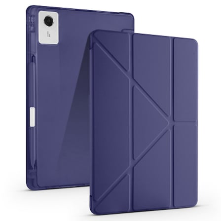 Lexroo Lenovo Idea Tab Plus 12.1 Tri Folding Kalem Bölmeli Standlı Silikon Kılıf - Lacivert