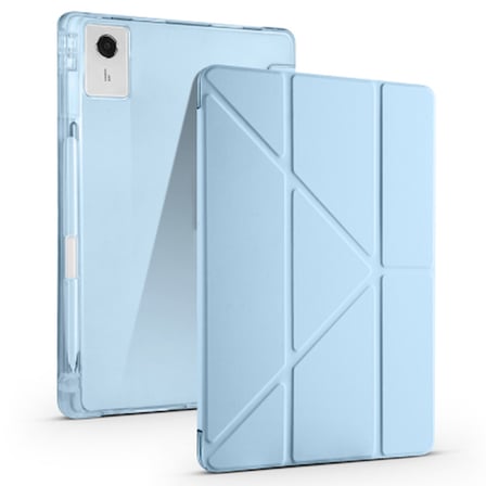 Lexroo Lenovo Idea Tab Plus 12.1 Tri Folding Kalem Bölmeli Standlı Silikon Kılıf - Mavi