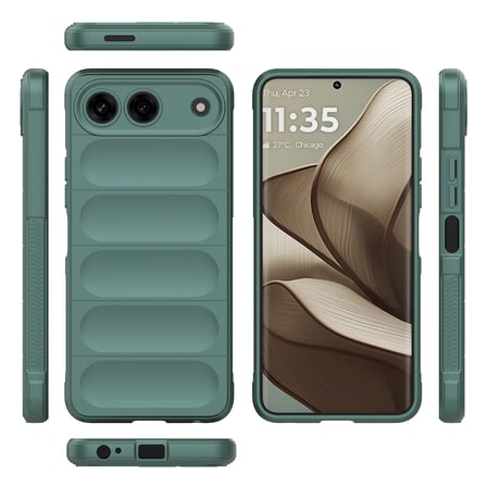 Tecno Spark 40 5G Kılıf Esnek TPU Oyuklu Arka Yüzey Tasarımlı MKST Etnik Silikon Kapak - Koyu Yeşil