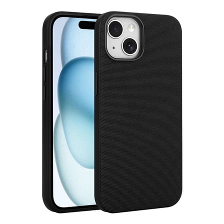 iPhone 15 Kılıf M-Safe Şarj Özellikli Kumaş Tasarımlı MKST Miami Sert PC Kapak - Siyah