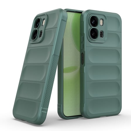 Oppo A6X Uyumlu Kılıf Esnek TPU Oyuklu Arka Yüzey Tasarımlı MKST Etnik Silikon Kapak - Koyu Yeşil