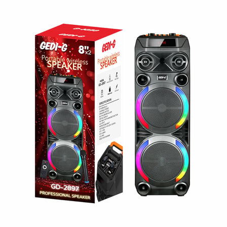 GD-2897 Dijital LED Göstergeli Mikrofonlu RGB TWS Çift 8 inç Stereo Bass Kablosuz Karaoke Hoparlör