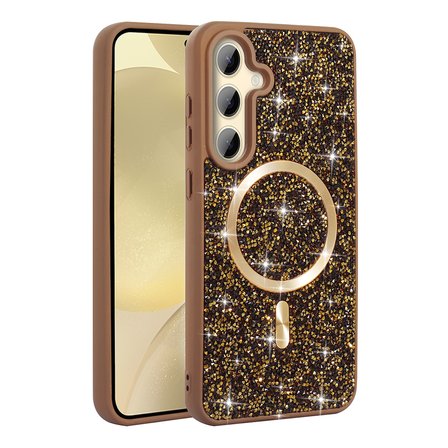 Galaxy S26 Kılıf Pırlanta Tasarımlı M-safe Şarj Özellikli MKST Mozaik Silikon Kapak - Desert Titanyum