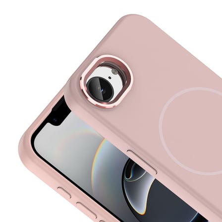 iPhone 17E Kılıf M-Safe Şarj Özellikli Metal Kamera Çerçeveli MKST Edi Silikon Kapak - Rose Gold