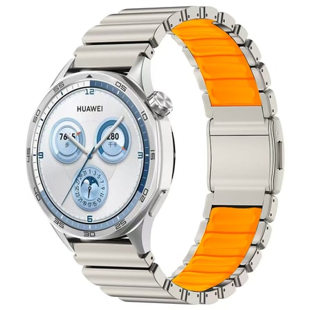 Huawei GT 5 Pro 46mm MKST KRD-151 22mm Metal Silikon Kordon - Gümüş-Turuncu