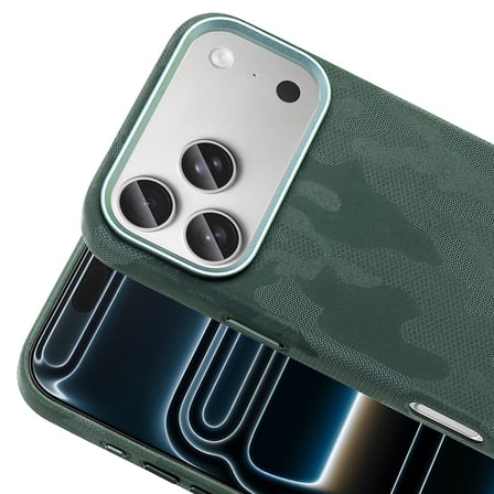 iPhone 17 Pro Kılıf M-Safe Şarj Özellikli Kamuflaj Tasarımlı MKST Sera Sert PC Kapak - Koyu Yeşil