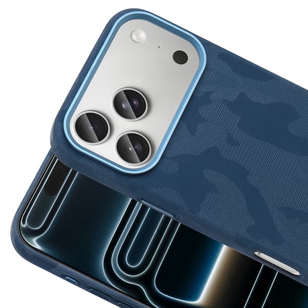 iPhone 17 Pro Max Kılıf M-Safe Şarj Özellikli Kamuflaj Tasarımlı MKST Sera Sert PC Kapak - Lacivert
