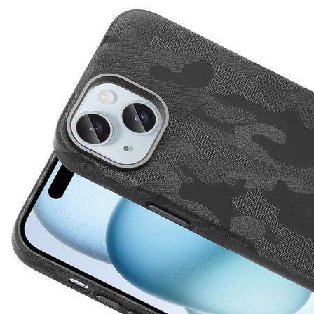 iPhone 15 Kılıf M-Safe Şarj Özellikli Kamuflaj Tasarımlı MKST Sera Sert PC Kapak - Siyah