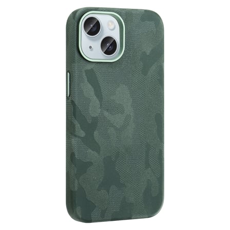 iPhone 15 Kılıf M-Safe Şarj Özellikli Kamuflaj Tasarımlı MKST Sera Sert PC Kapak - Koyu Yeşil