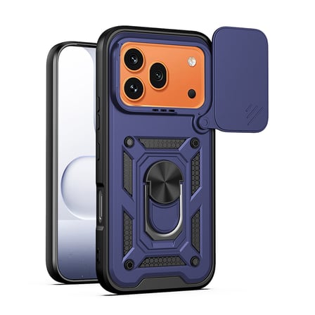Honor 600 Pro 5G Kılıf Magnetik Standlı Kamera Korumalı MKST Sürgülü Vega Kapak - Mavi