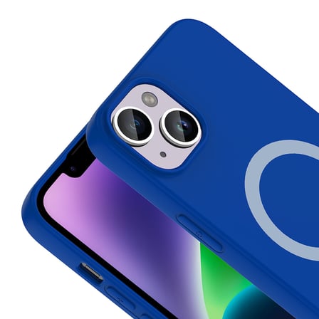 iPhone 14 Kılıf M-Safe Şarj Özellikli MKST Aris Silikon Kapak - Saks Mavi