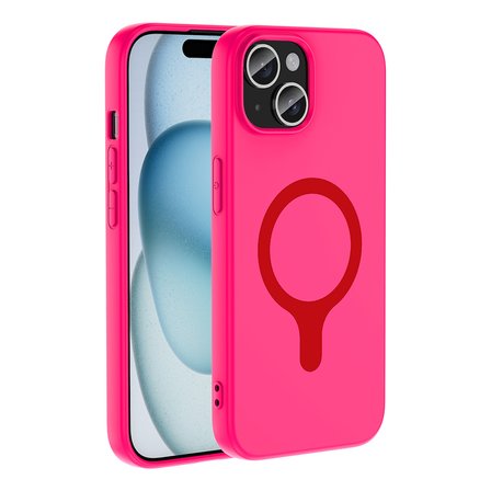 iPhone 15 Kılıf M-Safe Şarj Özellikli MKST Aris Silikon Kapak - Koyu Pembe