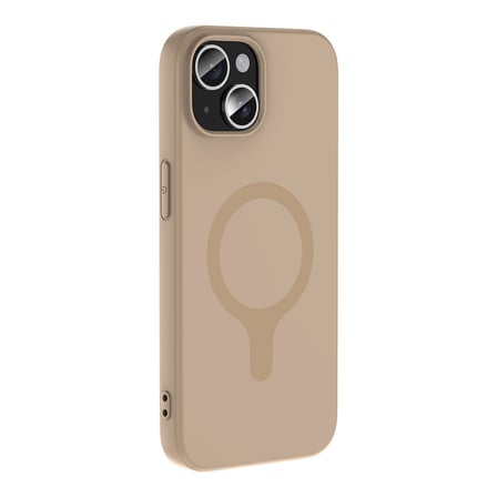 iPhone 15 Kılıf M-Safe Şarj Özellikli MKST Aris Silikon Kapak - Krem