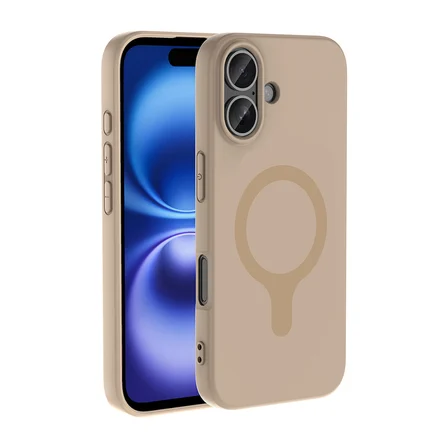 iPhone 16 Kılıf M-Safe Şarj Özellikli MKST Aris Silikon Kapak - Krem