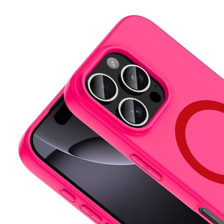 iPhone 16 Pro Kılıf M-Safe Şarj Özellikli MKST Aris Silikon Kapak - Koyu Pembe